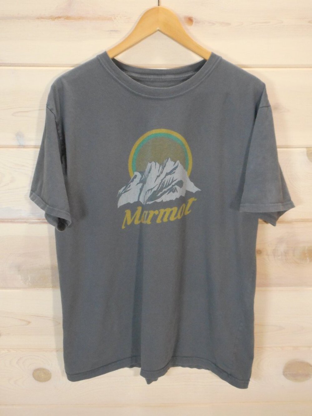 Marmot Men's XL Mountain Graphic Short Sleeve T Shirt Gray 100% Organic Cotton